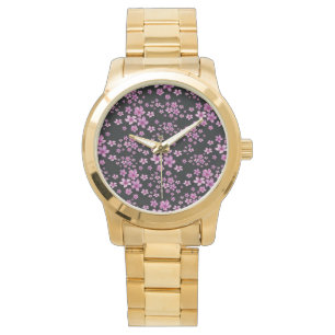 Luxury Popular Black Paars Floral Horloge