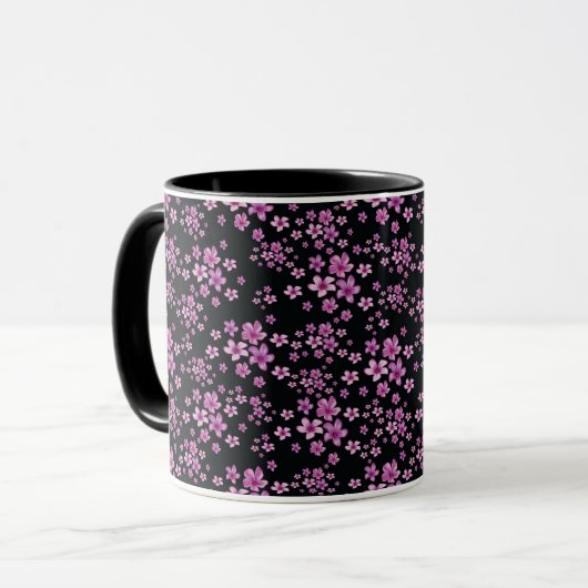 Luxury Popular Black Paars Floral Mok (Voorkant links)