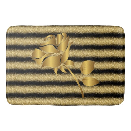 Luxury Popular Floral Black Gold Glitter Badmat (Voorkant)