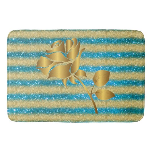 Luxury Popular Floral Blue Gold Glitter Badmat (Voorkant)
