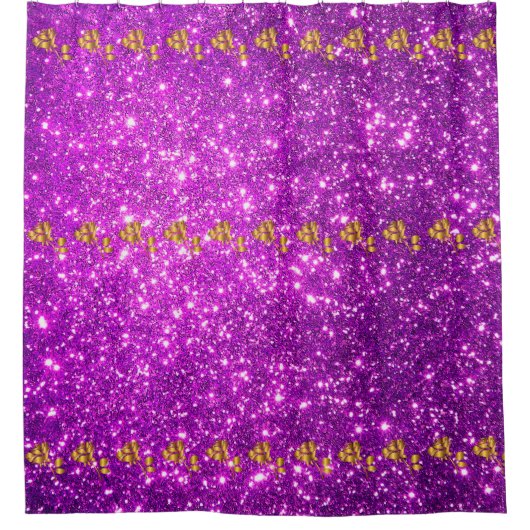 Luxury Popular Floral Paars Gold Glitter Douchegordijn (Voorkant)