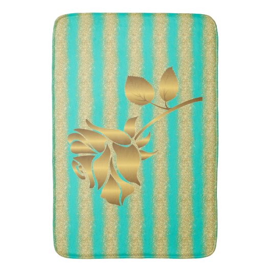 Luxury Popular Floral Turquoise Gold Glitter Badmat (Voorkant Verticaal)