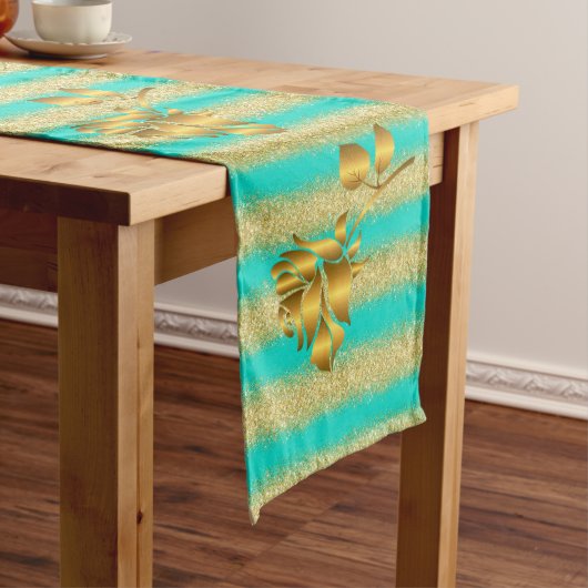 Luxury Popular Gift Floral Gold Glitter Medium Tafelloper (Voorbeeld)