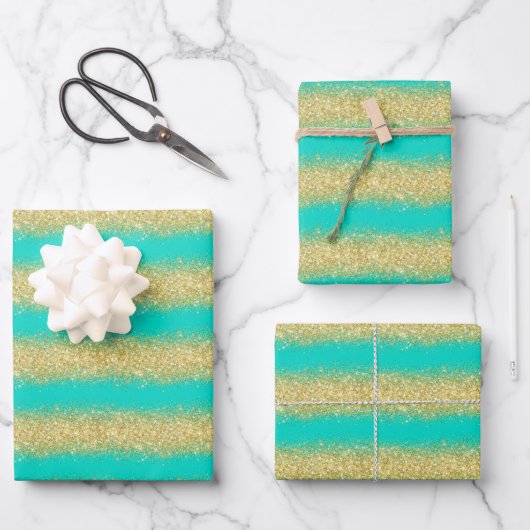 Luxury Popular Gift Turquoise Gold Glitter Inpakpapier Vel (Voorkant)