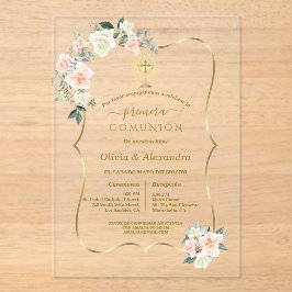 Luxury Primera Comunión Girls Twins Holy Communion Acryl Uitnodigingen