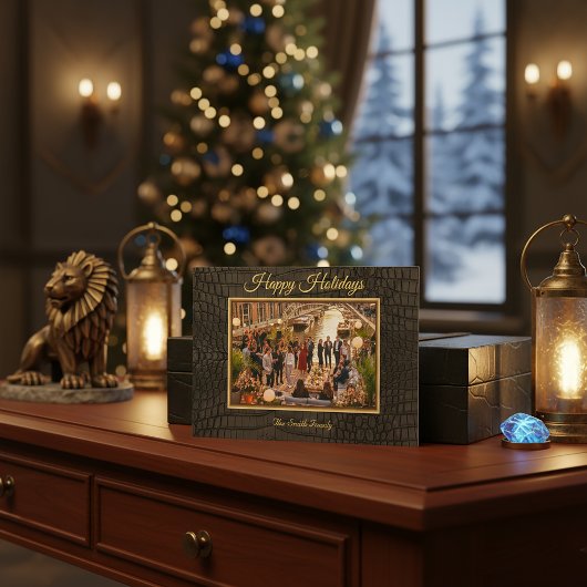 Luxury Printed Faux Black Crocodile Texture Photo Feestdagenkaart