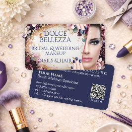 Luxury Purple Blue Floral Bridal Makeup Artist Visitekaartje