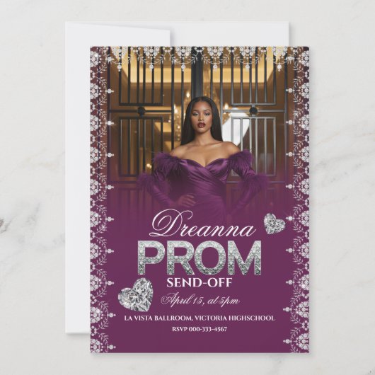 Luxury Purple Elegant Prom Send-Off Invitation Kaart (Voorkant)