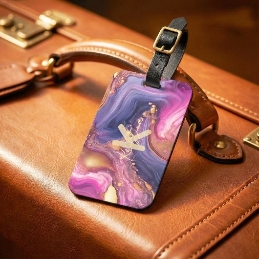 Luxury Purple & Gold Agate Marble Alcohol Ink Bagagelabel