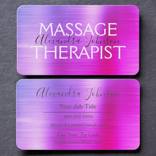 Luxury Purple Pink Brushed Metal Massage Therapy Visitekaartje