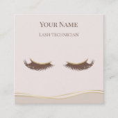 Luxury QR code Beige and Gold Lash Technician Vierkante Visitekaartje (Voorkant)