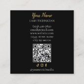 Luxury QR code Black and Gold Lash Technician Busi Vierkante Visitekaartje (Achterkant)