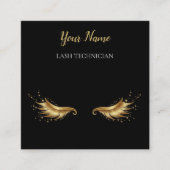 Luxury QR code Black and Gold Lash Technician Busi Vierkante Visitekaartje (Voorkant)