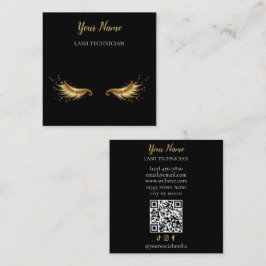 Luxury QR code Black and Gold Lash Technician Busi Vierkante Visitekaartje