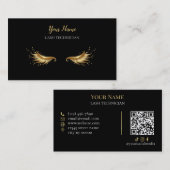 Luxury QR code Black and Gold Lash Technician Busi Visitekaartje (Voorkant / Achterkant)