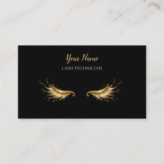 Luxury QR code Black and Gold Lash Technician Busi Visitekaartje (Voorkant)