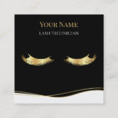 Luxury QR code Black and Gold Lash Technician Vierkante Visitekaartje (Voorkant)