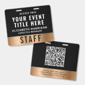 Luxury QR Code Black Gold Event Access Pass ID Badge (Voor- en achterkant)