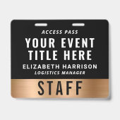 Luxury QR Code Black Gold Event Access Pass ID Badge (Voorzijde)