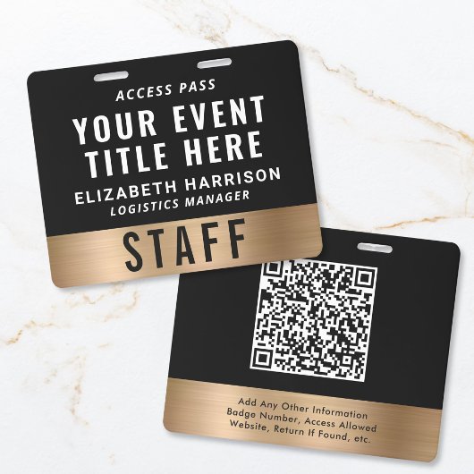 Luxury QR Code Black Gold Event Access Pass ID Badge