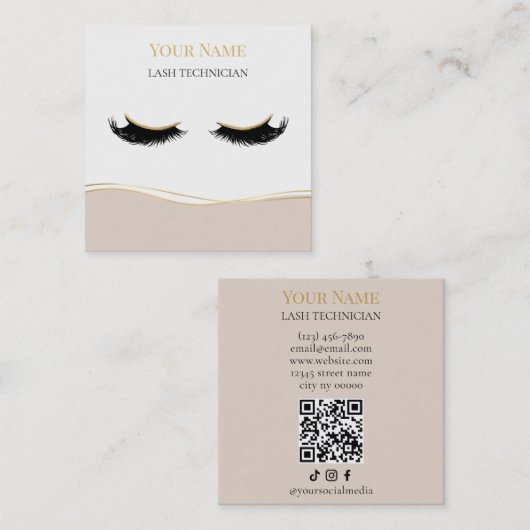 Luxury QR code Lash Technician Vierkante Visitekaartje (Voorkant / Achterkant)