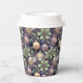 Luxury Radiance: Paarse en gouden kerstsprando Papieren Bekers (Voorkant)