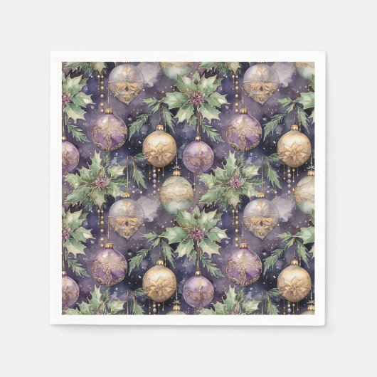 Luxury Radiance: Paarse en gouden kerstsprando Servet (Voorkant)
