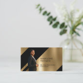 Luxury Real Estate Agent Black & Gold Black Luxe Visitekaartje (Staand voorkant)