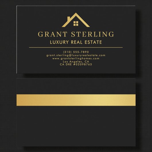 Luxury Real Estate Agent Black Gold Metallic Visitekaartje
