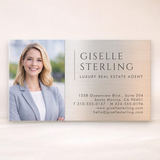 Luxury Real Estate Agent Photo Brushed Metal Visitekaartje