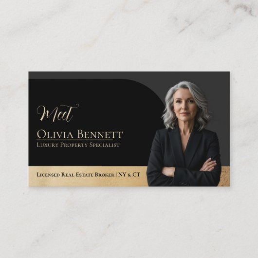 Luxury Real Estate Arch Frame Photo Black Gold Visitekaartje (Voorkant)