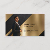 Luxury Real Estate Black & Gold Black Leather Luxe Visitekaartje (Voorkant)