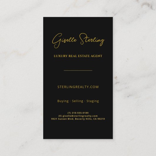 Luxury Real Estate Black Gold Modern Professional Visitekaartje (Achterkant)