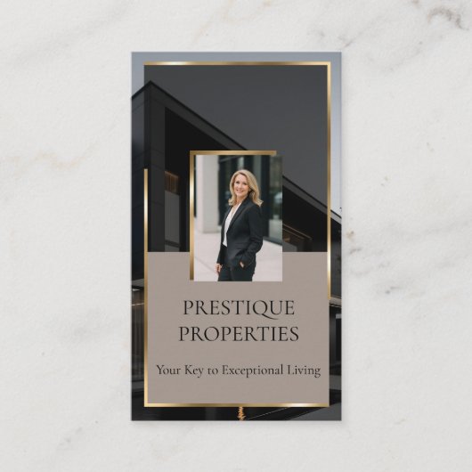 Luxury Real Estate Black Gold Photo Monogram Visitekaartje (Voorkant)