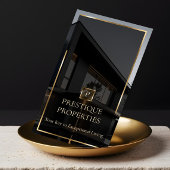 Luxury Real Estate Black Gold Photo Monogram Visitekaartje
