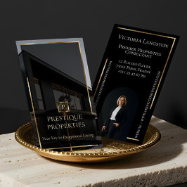 Luxury Real Estate Black Gold Photo Monogram Visitekaartje