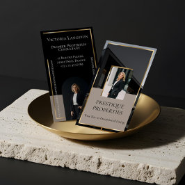 Luxury Real Estate Black Gold Photo Monogram Visitekaartje