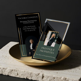 Luxury Real Estate Black Gold Photo Monogram Visitekaartje