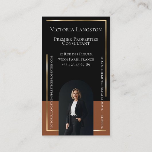 Luxury Real Estate Black Gold Photo Monogram Visitekaartje (Achterkant)
