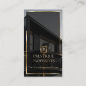 Luxury Real Estate Black Gold Photo Monogram Visitekaartje (Voorkant)