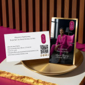 Luxury Real Estate Black Gold Pink Photo Monogram Visitekaartje