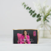 Luxury Real Estate Black Gold Pink Photo Monogram Visitekaartje (Staand voorkant)