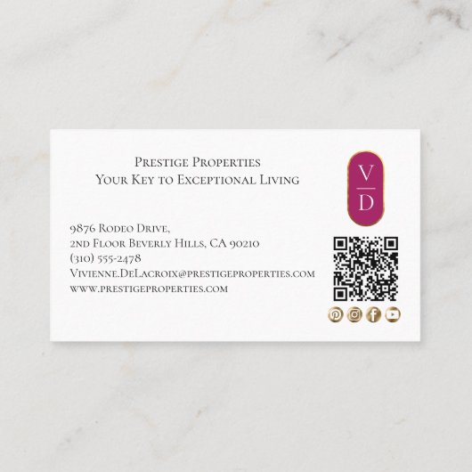 Luxury Real Estate Black Gold Pink Photo Monogram Visitekaartje (Achterkant)