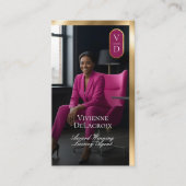 Luxury Real Estate Black Gold Pink Photo Monogram Visitekaartje (Voorkant)