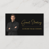 Luxury Real Estate Black Gold QR Code Script  Visitekaartje (Voorkant)