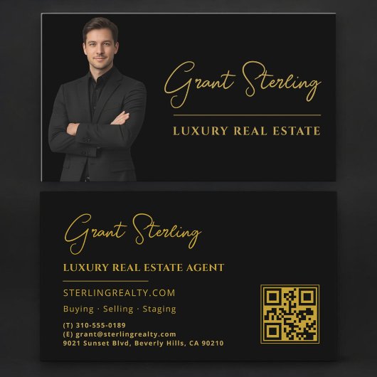 Luxury Real Estate Black Gold QR Code Script  Visitekaartje