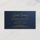 Luxury Real Estate Navy Blue Gold Metallic Visitekaartje (Achterkant)
