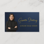 Luxury Real Estate Navy Blue Gold Metallic Visitekaartje (Voorkant)