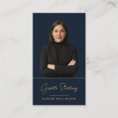 Luxury Real Estate Navy Blue Gold Professional Visitekaartje (Voorkant)