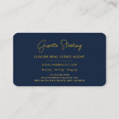 Luxury Real Estate Navy Blue Gold Script  Visitekaartje (Achterkant)